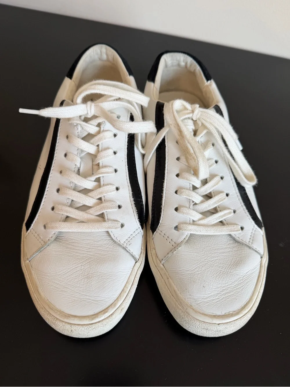 Madewell White Leather Sneakers with Black Stripe